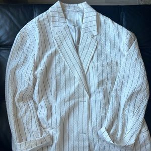 H&M Size 10 White & Red Pinstripe Blazer